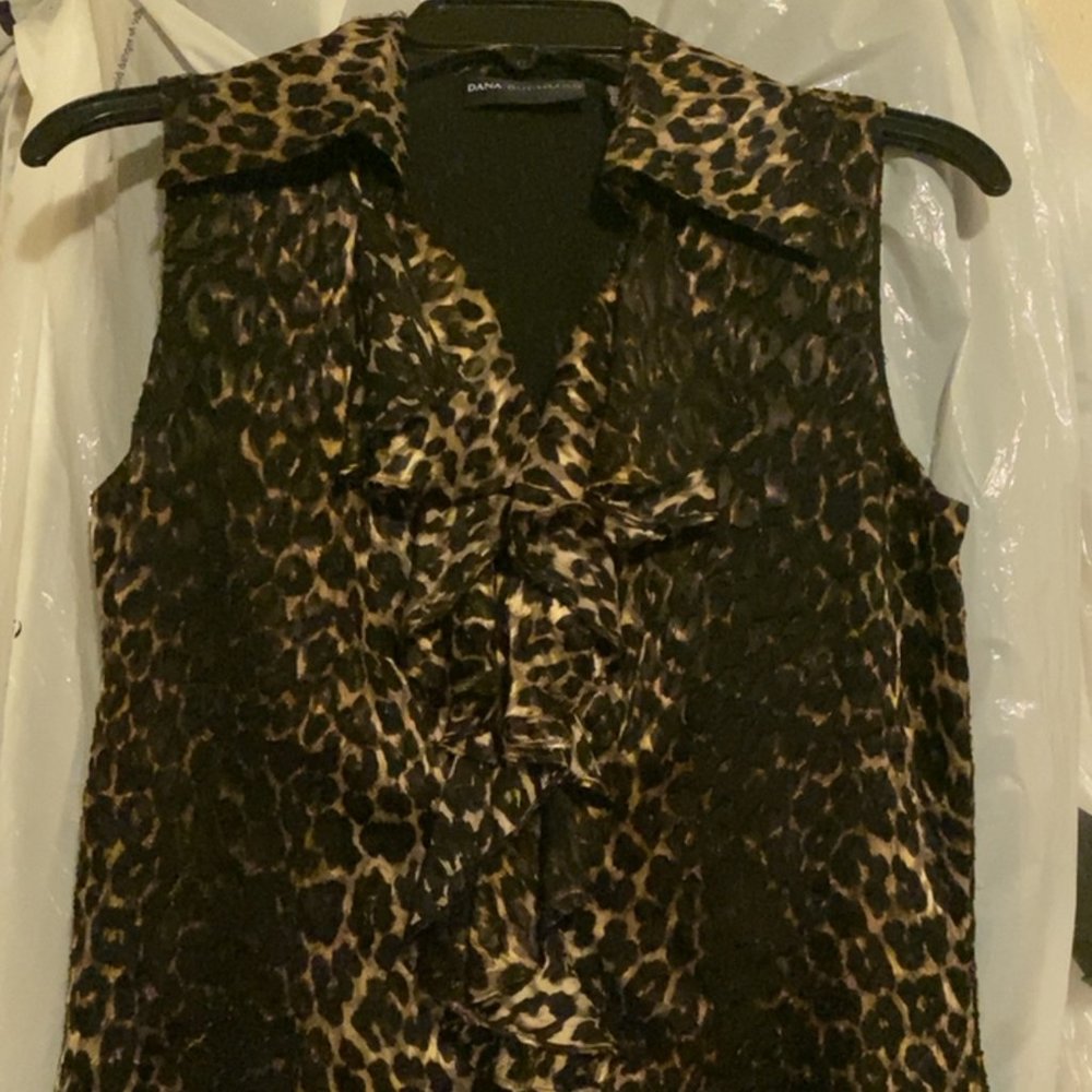 Sleeveless Animal Print Ruffle Front Blouse